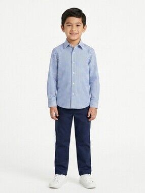 Joseph Abboud Sz14 Boys' Light Blue and White Striped Button-Down Shirt